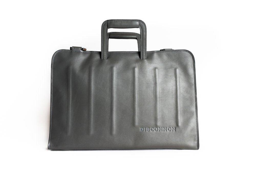 Gray leather briefcase