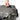 Gray leather duffel bag top view